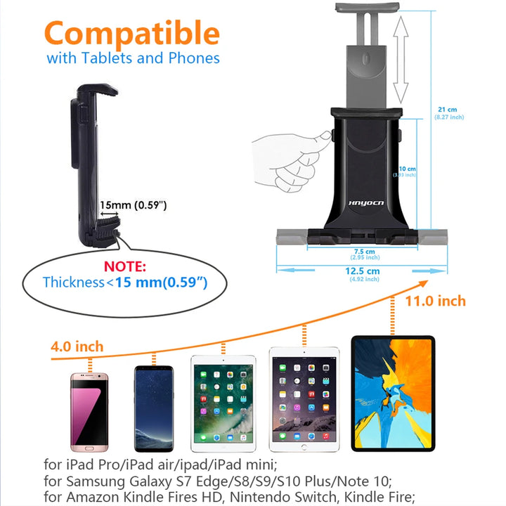 Universal 360 Car Cup Holder Tablet Auto Mobile Mount Cradle for Apple iPad Pro 12.9 Air 2019 Mini 4 5 Samsung Tab S7 Plus 12.4