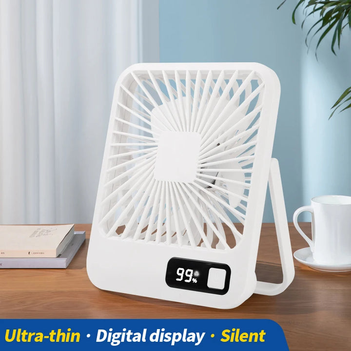 Ultra Silent Small Desktop Fan, USB Charging, 5 Speed Powerful Airflow Cooling Fan, Office Fan, 2000mAh