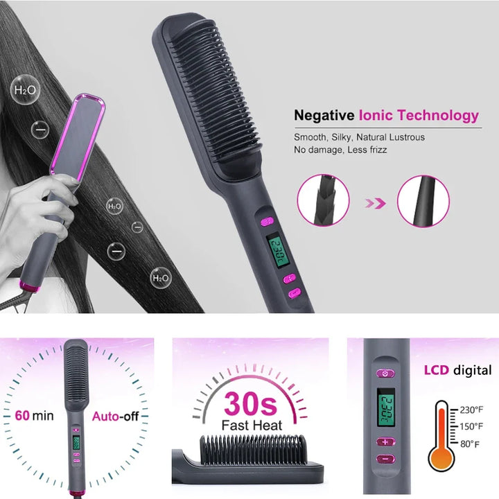 Electric Hot Comb Multifunctional Straight Hair Straightener Comb Negative Ion Anti-Scalding Styling Tool Straightening Brush