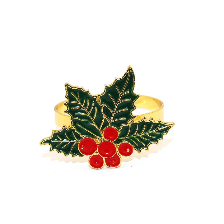 6Pcs Christmas Napkin Rings Green Holly Leaf with Berries Napkin Holder for Winter Wedding Christmas Holiday Table Decor ERC181