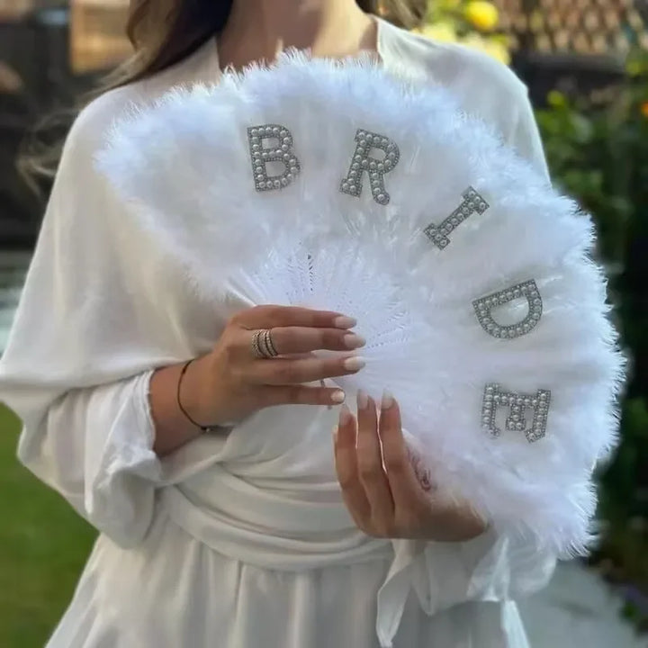 Bride Fluffy fan bachelorette hen party girls weekend bride to be wedding bridal shower decoration Photo props future Mrs gift