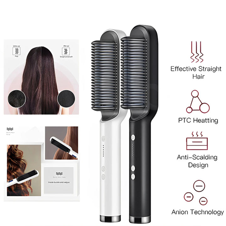 Electric Hot Comb Multifunctional Straight Hair Straightener Comb Negative Ion Anti-Scalding Styling Tool Straightening Brush